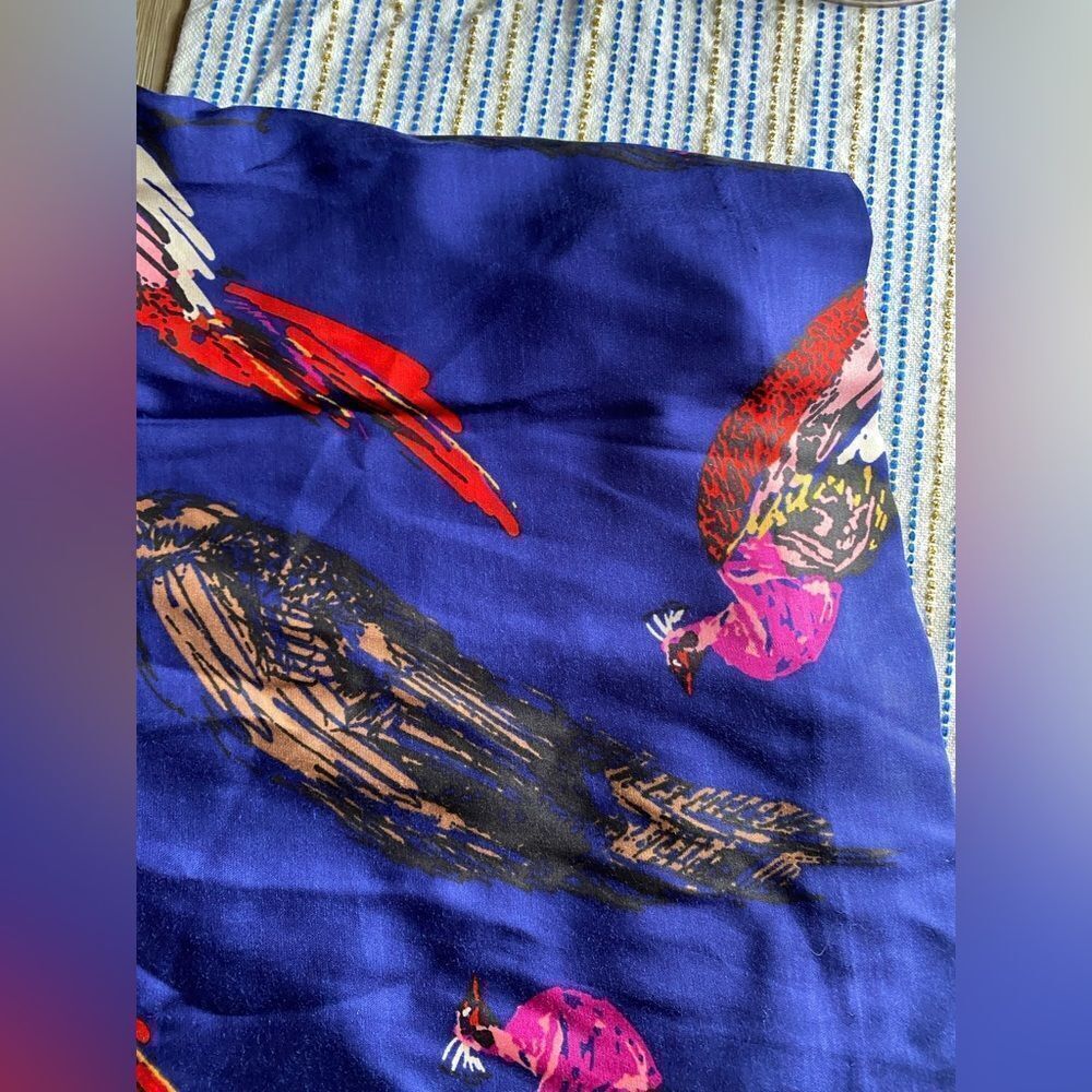 Boden Tunic Dress Viscose & Silk Peacock Print 3/4 Sleeve Sz 14 L - Picture 9 of 13